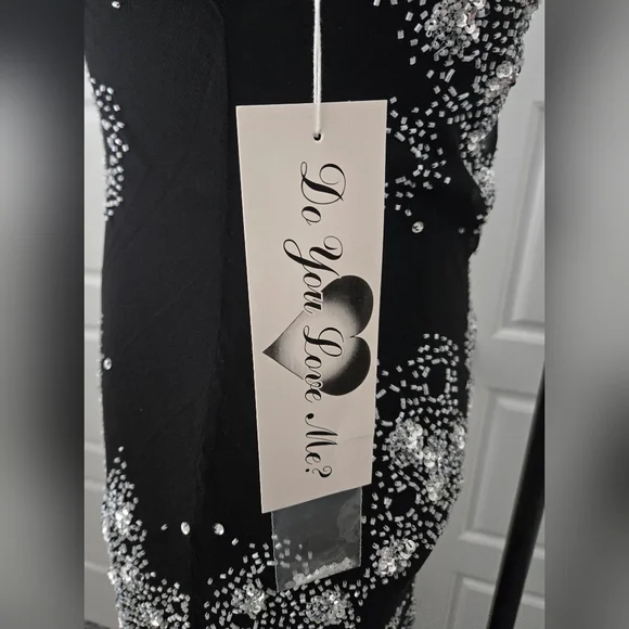 Asymmetrical Beaded Chiffon Black and White Formal Dress - Picture 7 of 8